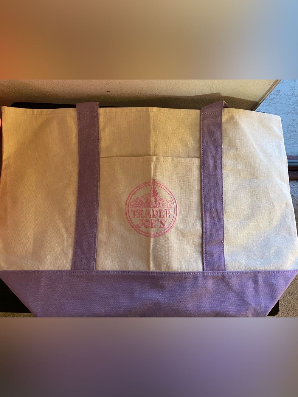 Trader Joe's Lavender and Cream Canvas Tote